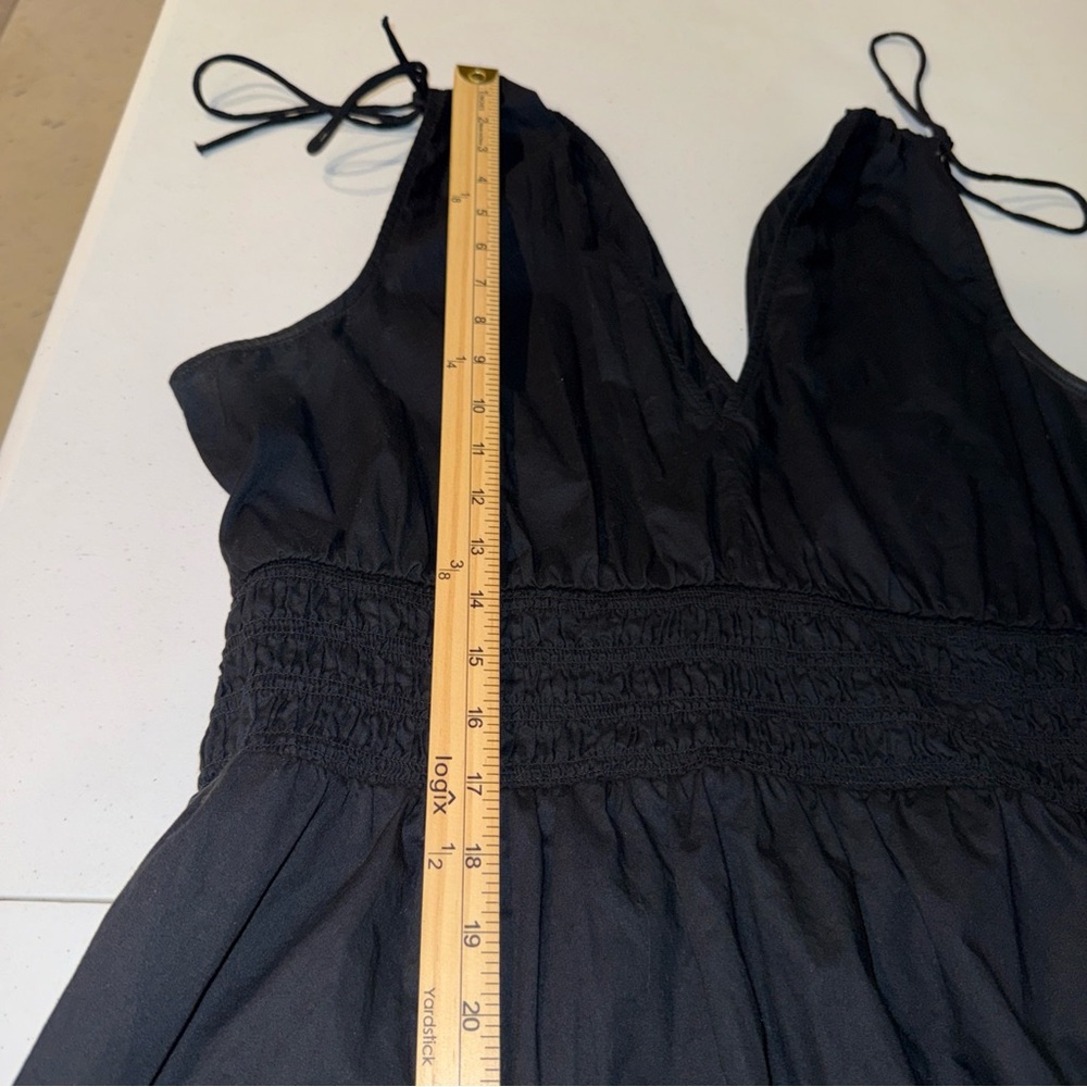 Old Navy Size XL Cotton Black Sun Dress Tie Shoulder Smocked Boho Hippie Peasant - Picture 5 of 9